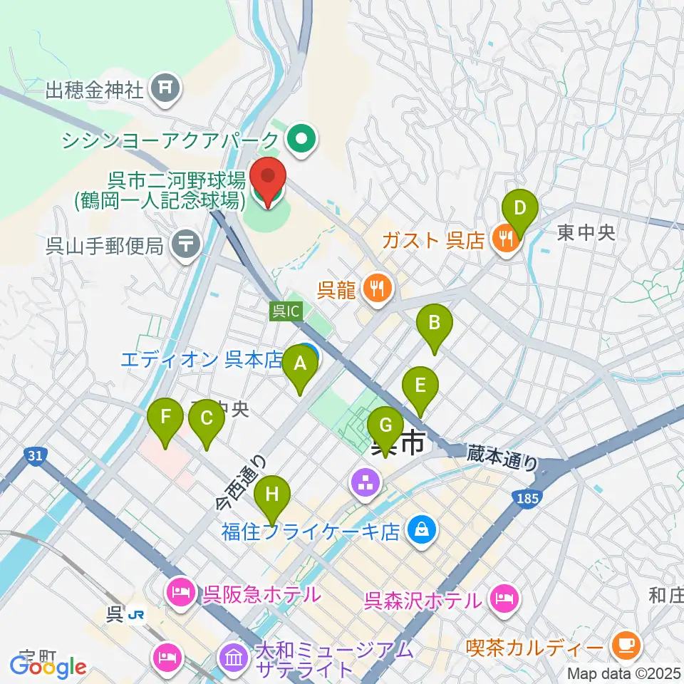 鶴岡一人記念球場周辺のコンビニエンスストア一覧地図