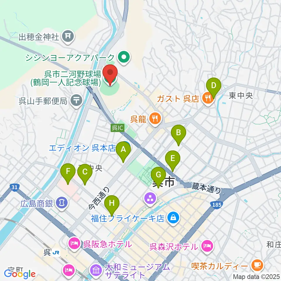 鶴岡一人記念球場周辺のコンビニエンスストア一覧地図