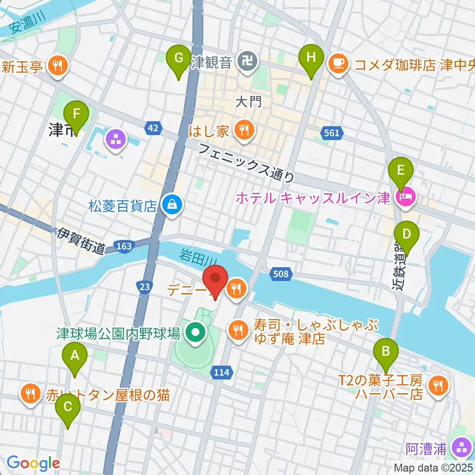 津球場公園内野球場周辺のコンビニエンスストア一覧地図