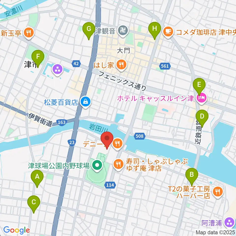 津球場公園内野球場周辺のコンビニエンスストア一覧地図