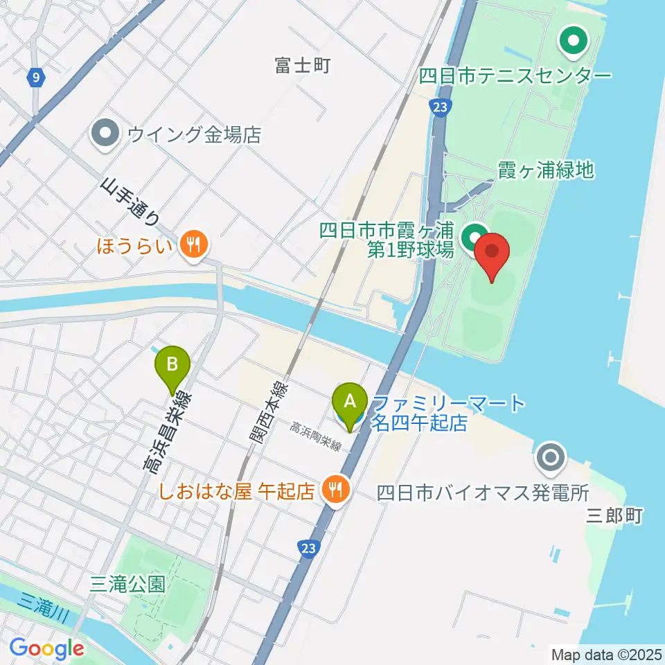 四日市市営霞ヶ浦第一野球場周辺のコンビニエンスストア一覧地図