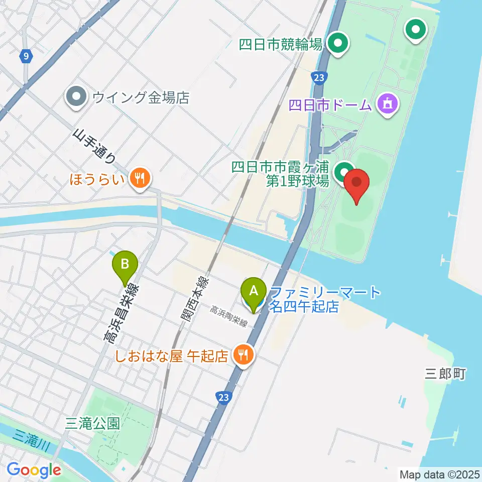 四日市市営霞ヶ浦第一野球場周辺のコンビニエンスストア一覧地図