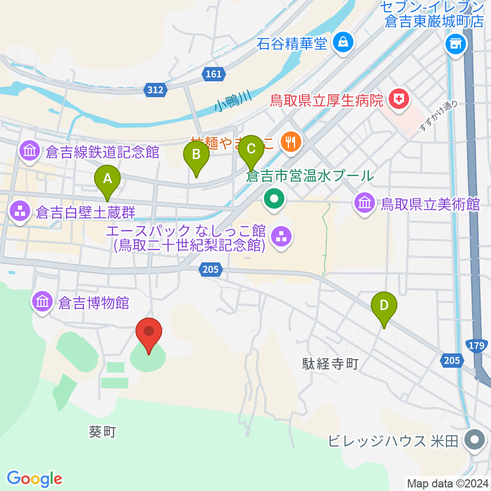 倉吉市営野球場周辺のコンビニエンスストア一覧地図