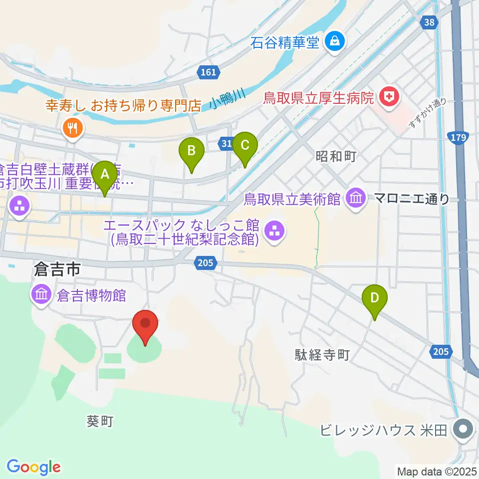 倉吉市営野球場周辺のコンビニエンスストア一覧地図