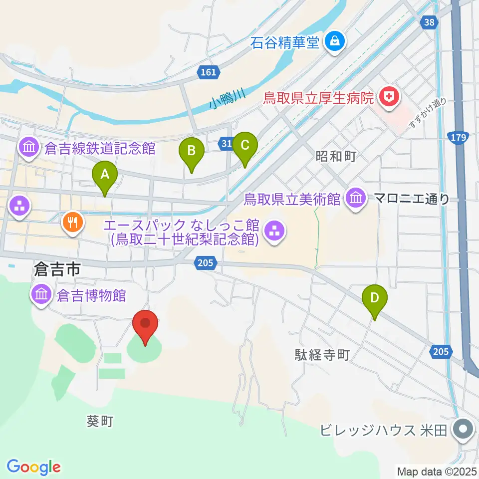 倉吉市営野球場周辺のコンビニエンスストア一覧地図