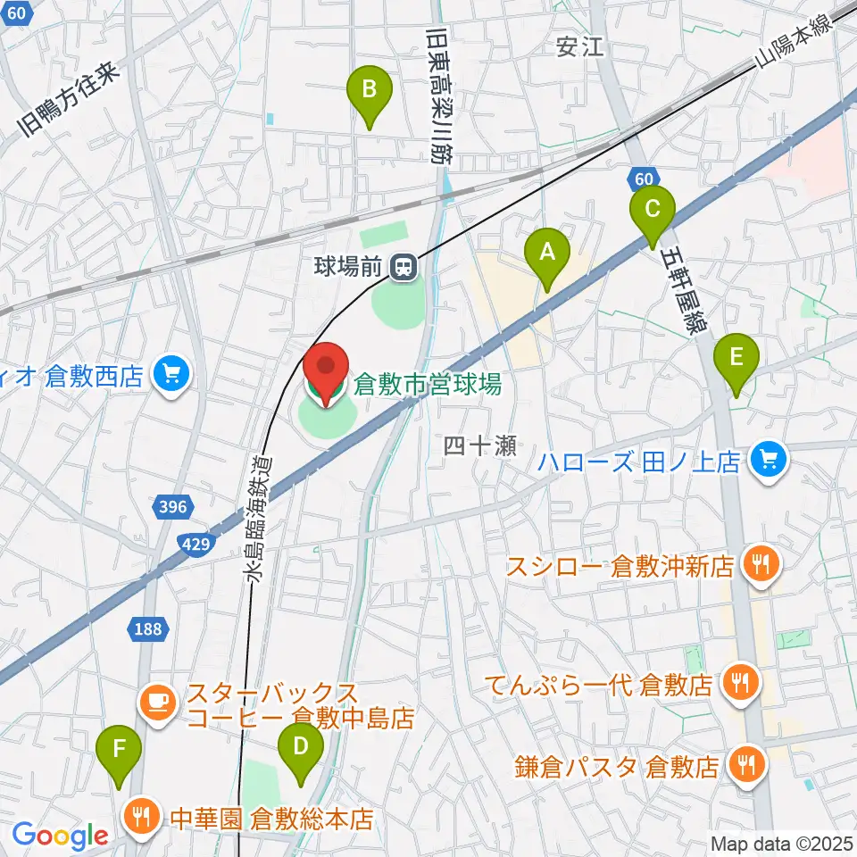 倉敷市営球場周辺のコンビニエンスストア一覧地図