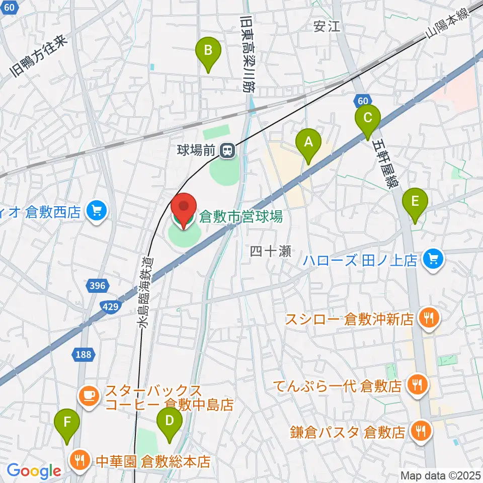 倉敷市営球場周辺のコンビニエンスストア一覧地図