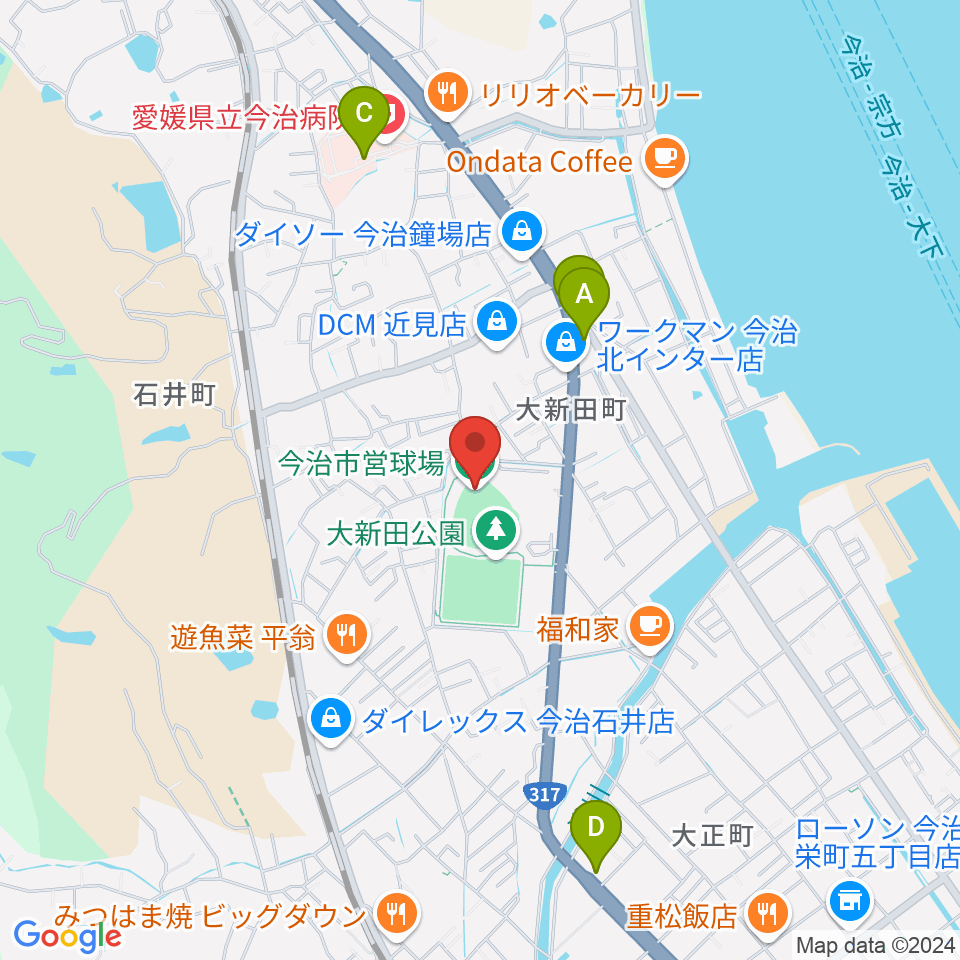 今治市営球場周辺のコンビニエンスストア一覧地図