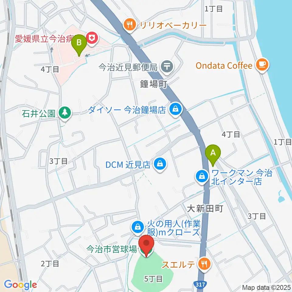 今治市営球場周辺のコンビニエンスストア一覧地図