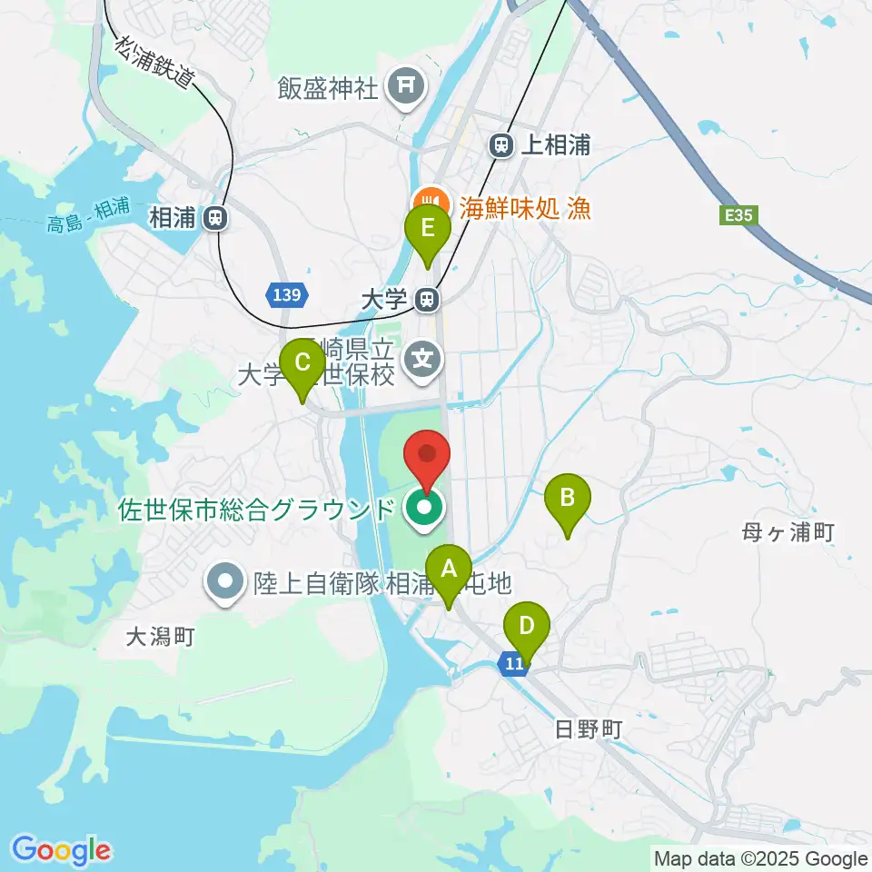 佐世保市総合グラウンド野球場周辺のコンビニエンスストア一覧地図
