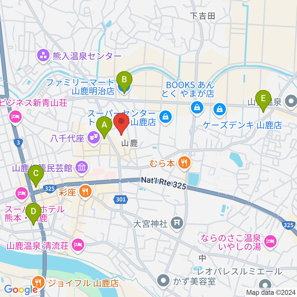 山鹿市民交流センター周辺のコンビニエンスストア一覧地図