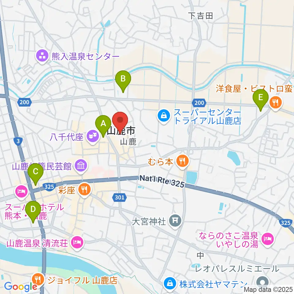 山鹿市民交流センター周辺のコンビニエンスストア一覧地図