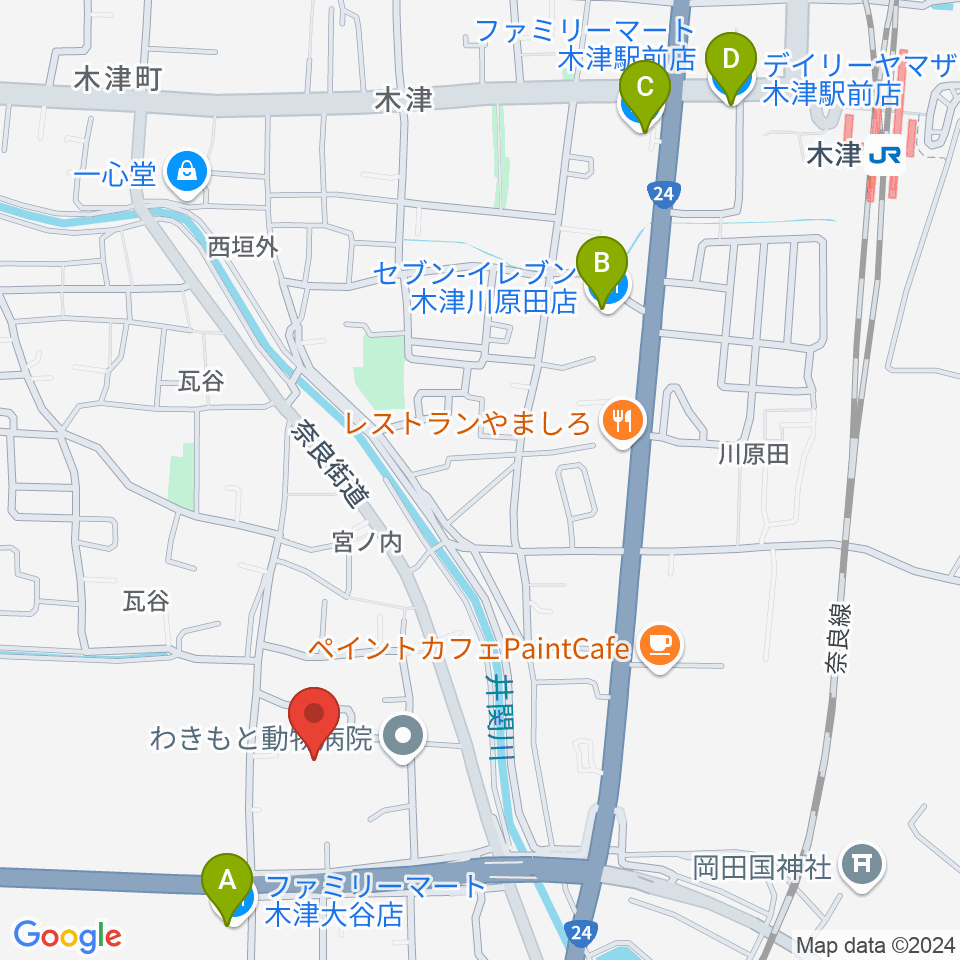 木津川市中央交流会館（いずみホール）周辺のコンビニエンスストア一覧地図