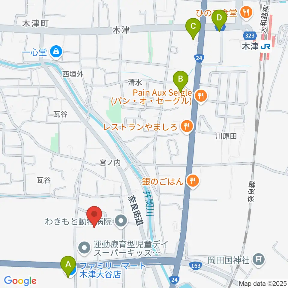 木津川市中央交流会館(いずみホール)周辺のコンビニエンスストア一覧地図