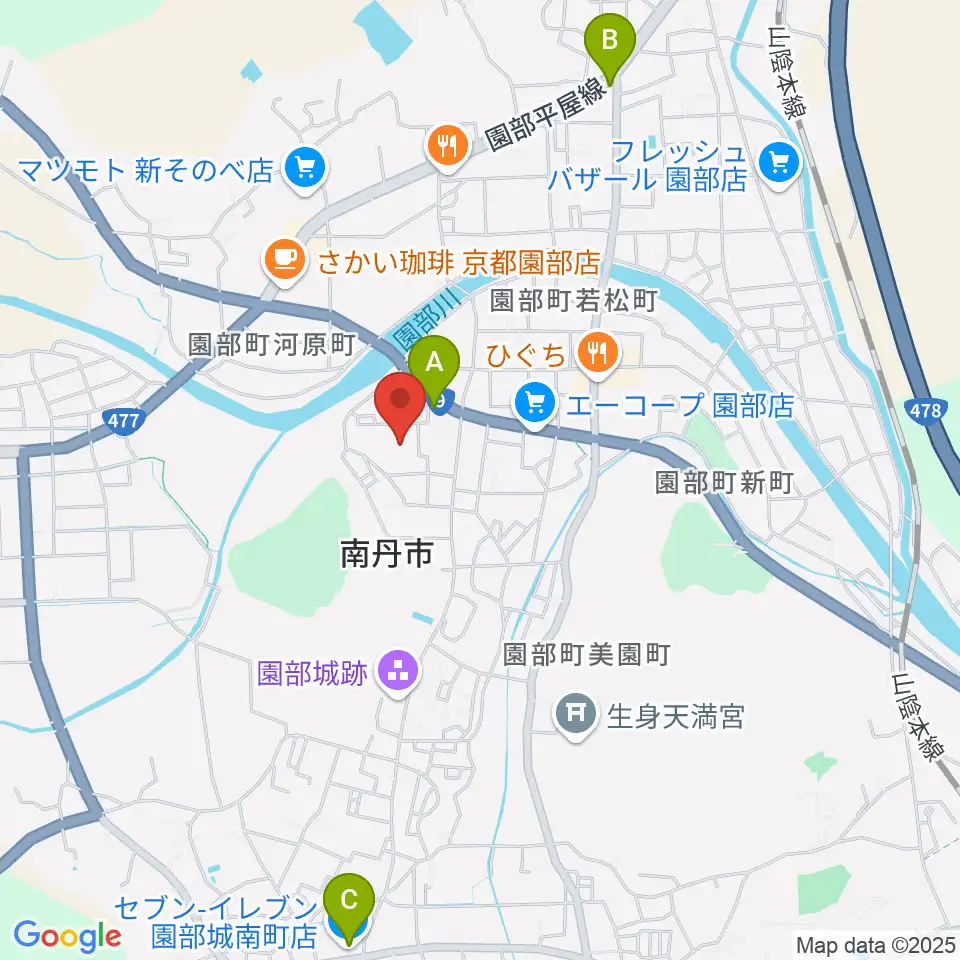南丹市園部文化会館アスエルそのべ周辺のコンビニエンスストア一覧地図