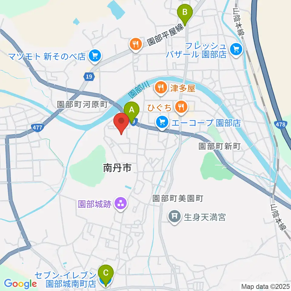 南丹市園部文化会館アスエルそのべ周辺のコンビニエンスストア一覧地図