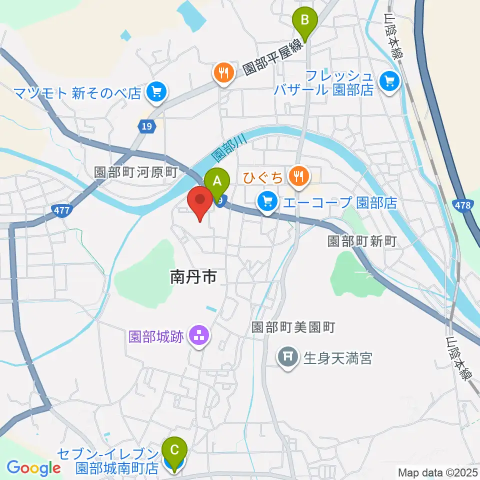 南丹市園部文化会館アスエルそのべ周辺のコンビニエンスストア一覧地図