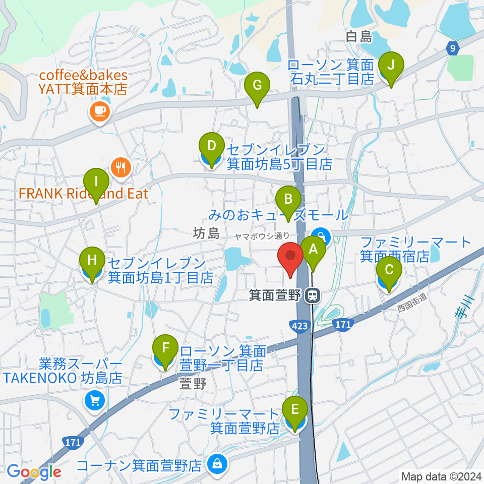 109シネマズ箕面周辺のコンビニエンスストア一覧地図