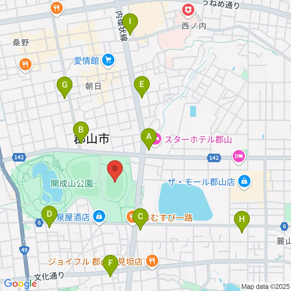 郡山ヒロセ開成山陸上競技場周辺のコンビニエンスストア一覧地図