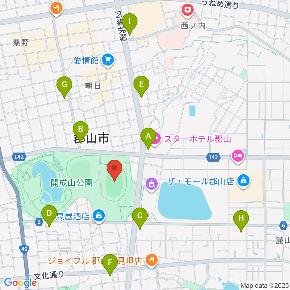 郡山ヒロセ開成山陸上競技場周辺のコンビニエンスストア一覧地図