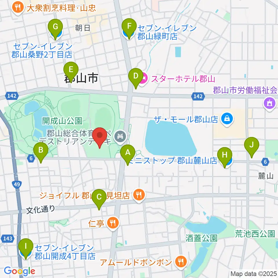 郡山しんきん開成山プール周辺のコンビニエンスストア一覧地図