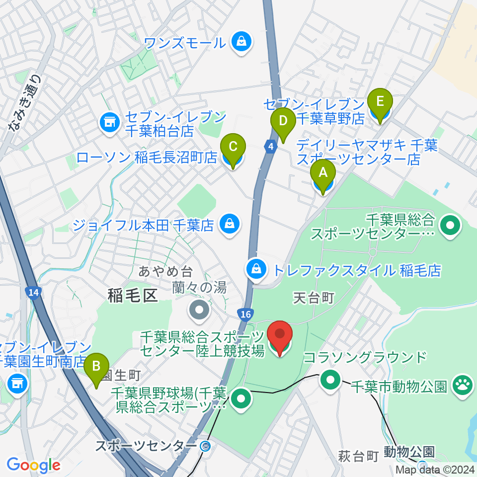 千葉県総合スポーツセンター陸上競技場周辺のコンビニエンスストア一覧地図