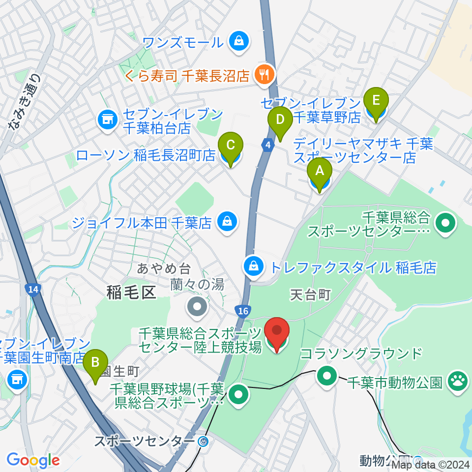 千葉県総合スポーツセンター陸上競技場周辺のコンビニエンスストア一覧地図