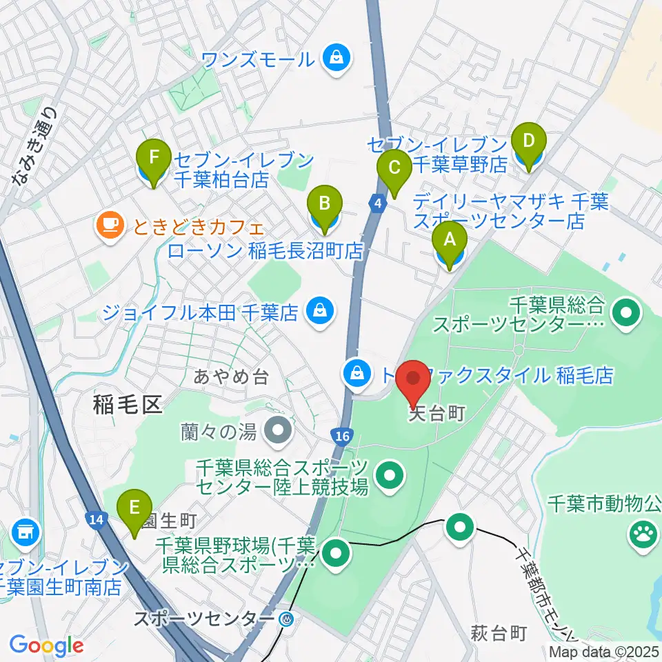 千葉県総合スポーツセンター第2陸上競技場周辺のコンビニエンスストア一覧地図