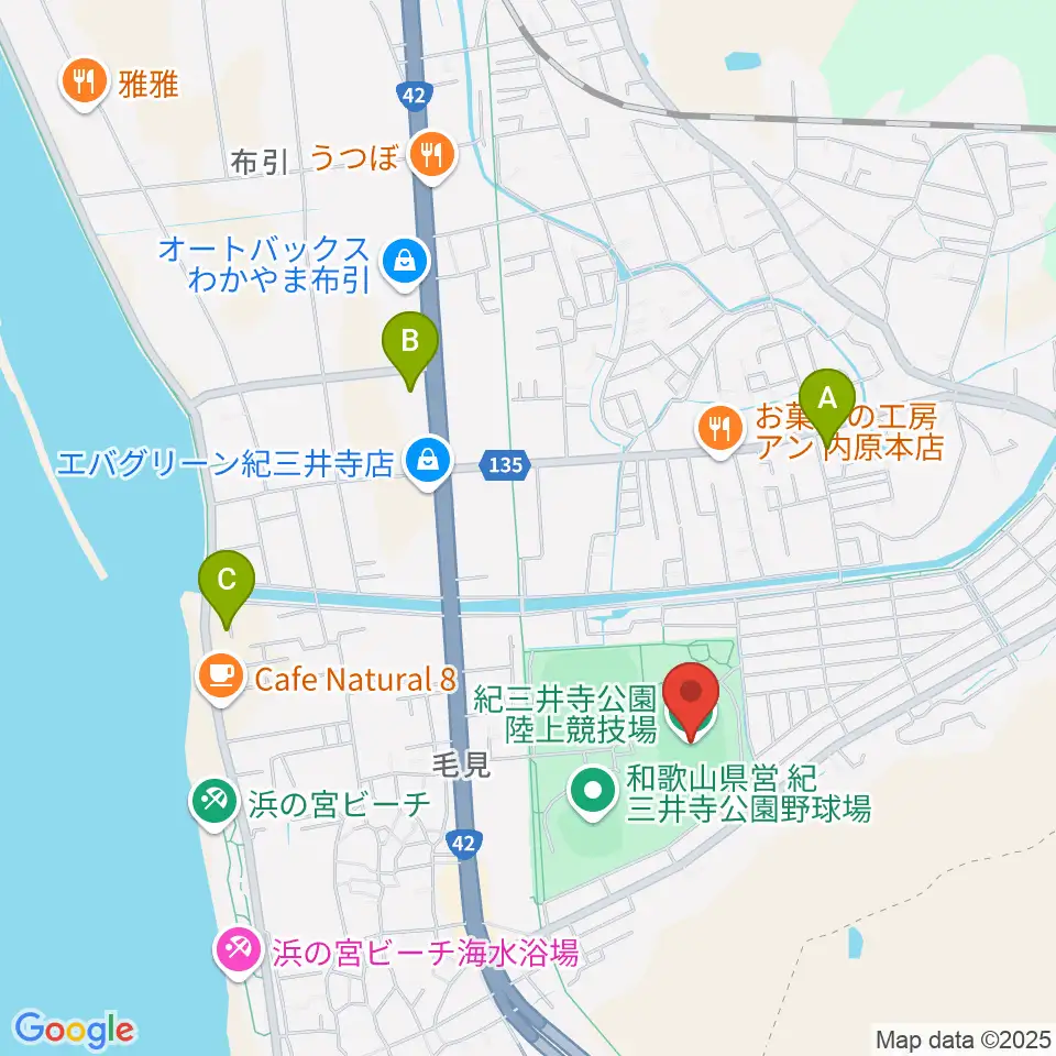 紀三井寺公園陸上競技場周辺のコンビニエンスストア一覧地図