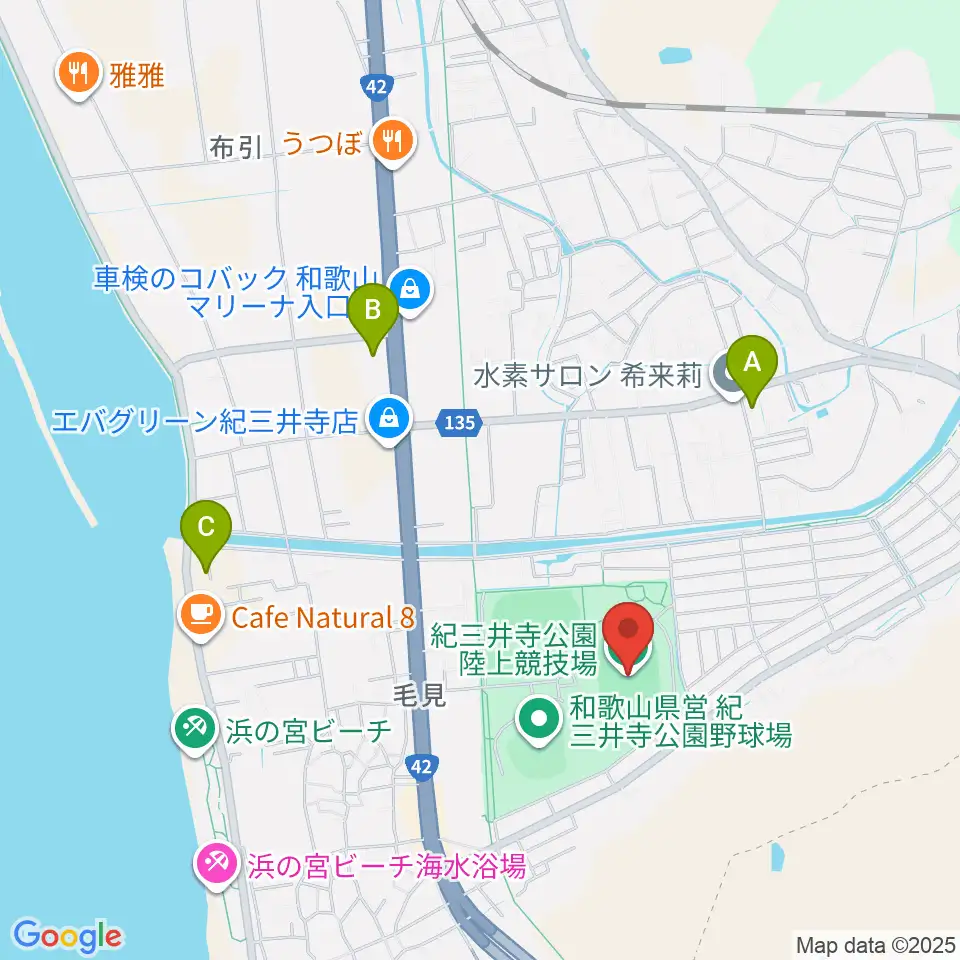紀三井寺公園陸上競技場周辺のコンビニエンスストア一覧地図