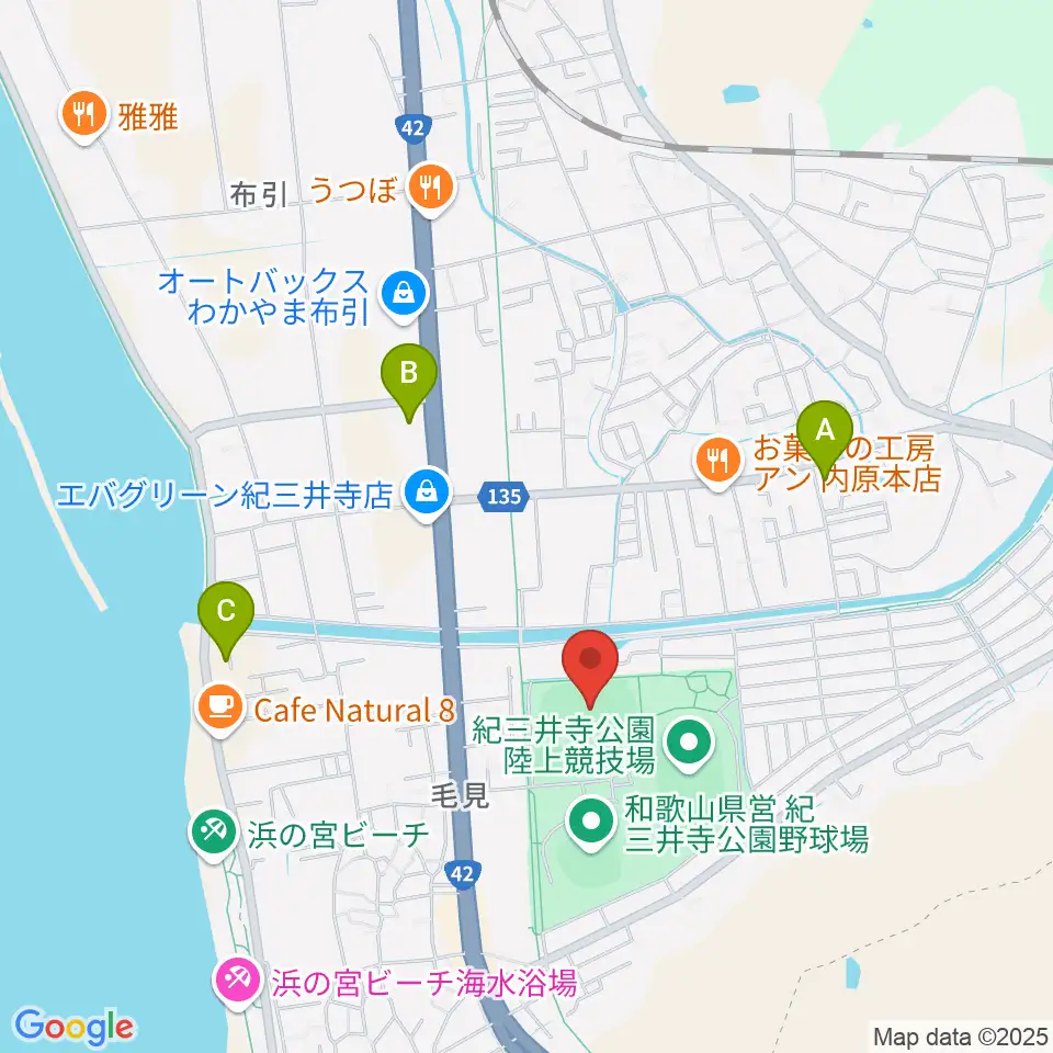 紀三井寺公園球技場・補助競技場周辺のコンビニエンスストア一覧地図