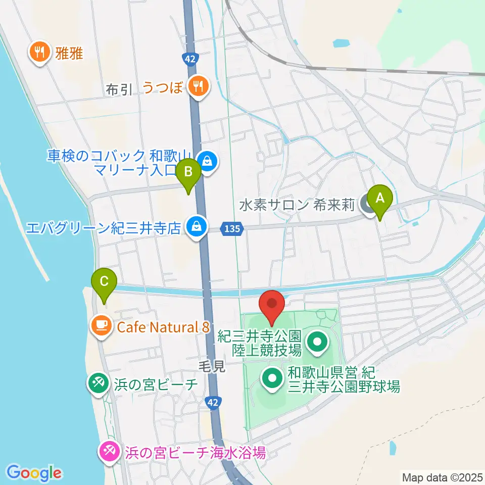 紀三井寺公園球技場・補助競技場周辺のコンビニエンスストア一覧地図
