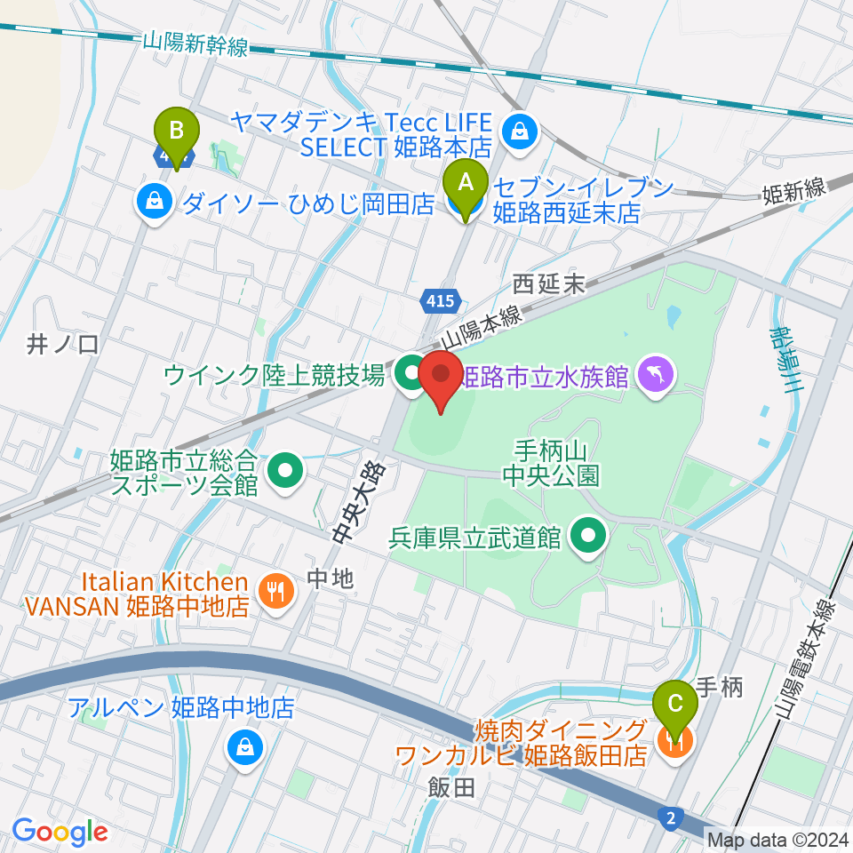 ウインク陸上競技場周辺のコンビニエンスストア一覧地図