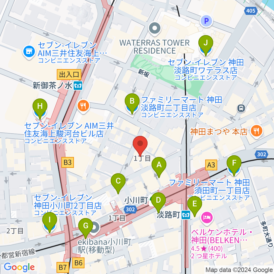 宮地楽器神田お茶の水ホール周辺のコンビニエンスストア一覧地図