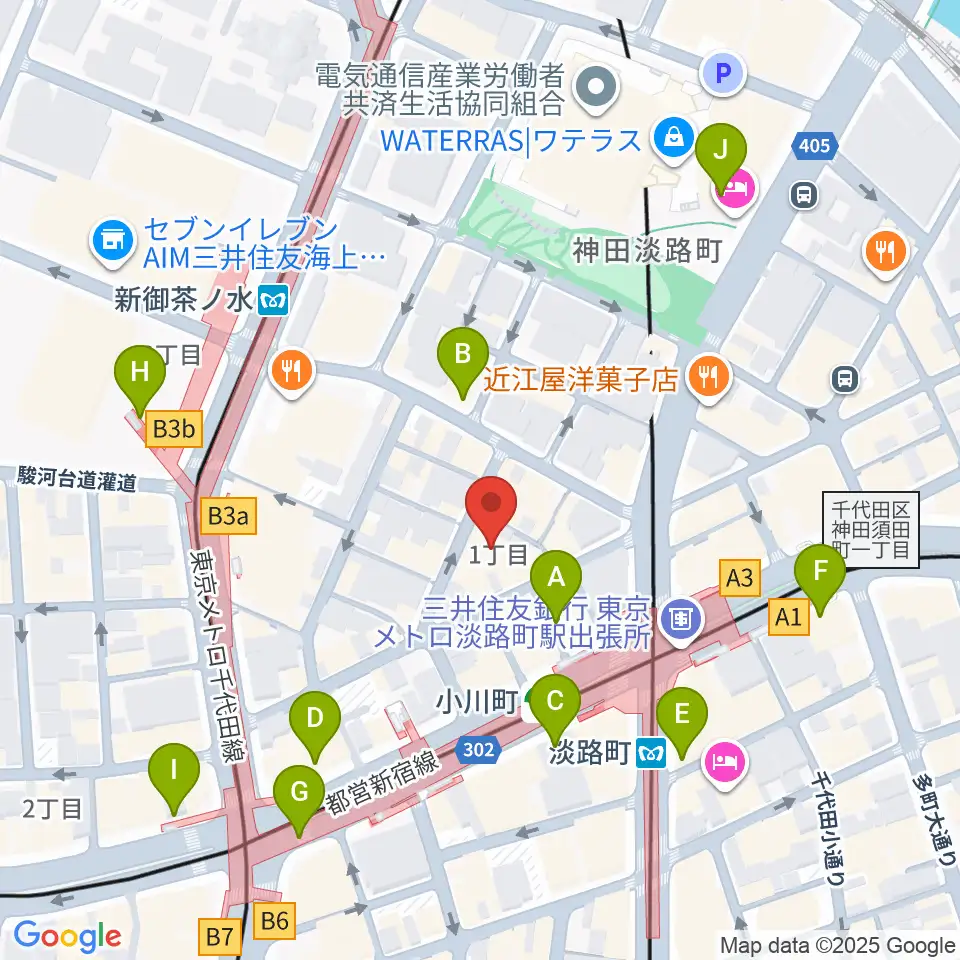 宮地楽器神田お茶の水ホール周辺のコンビニエンスストア一覧地図