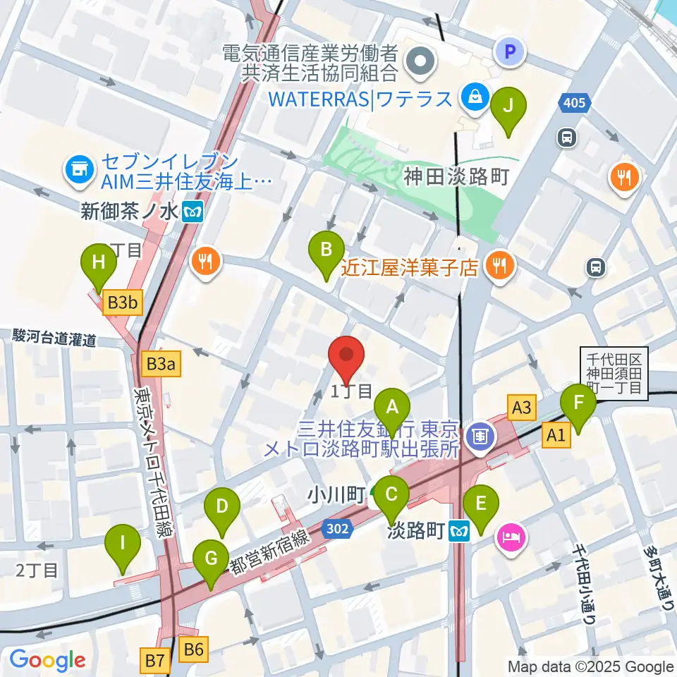 宮地楽器神田お茶の水ホール周辺のコンビニエンスストア一覧地図