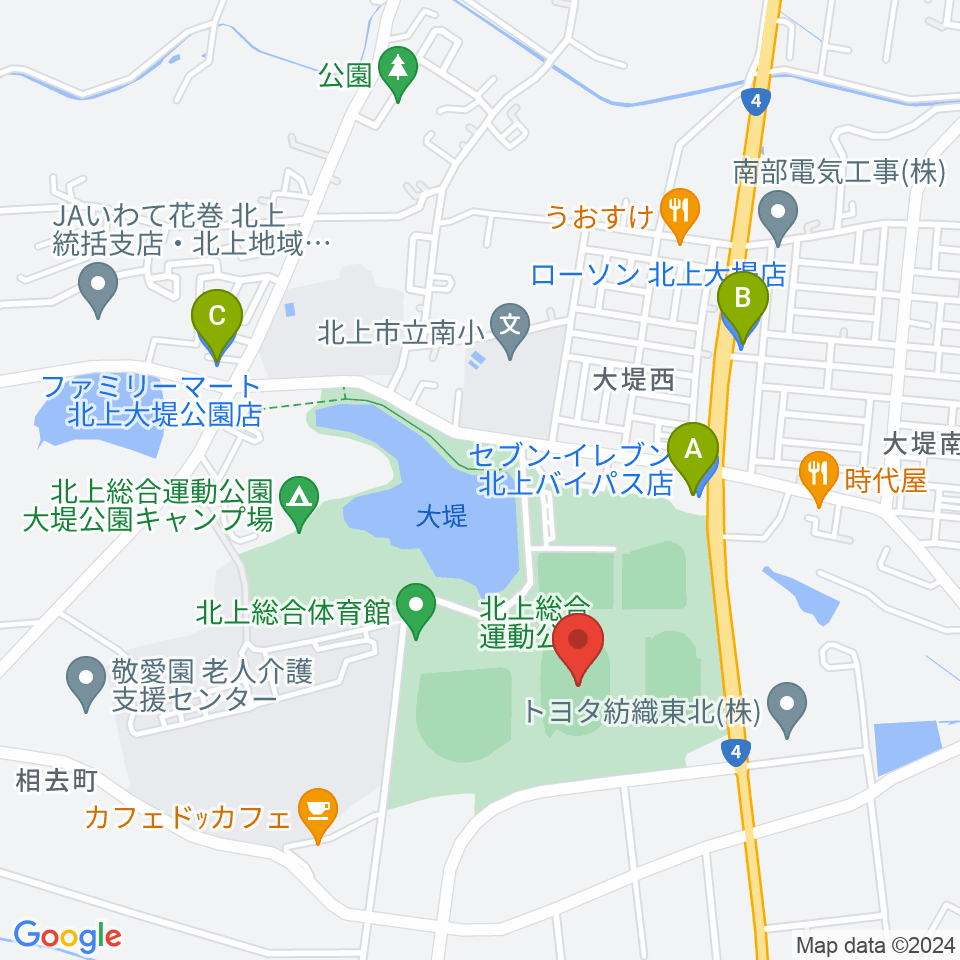 ウエスタンデジタルスタジアムきたかみ周辺のコンビニエンスストア一覧地図