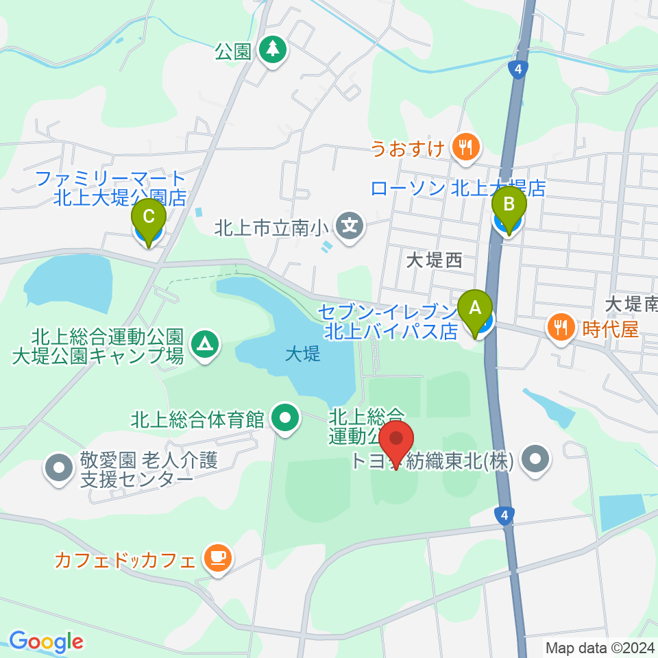 ウエスタンデジタルスタジアムきたかみ周辺のコンビニエンスストア一覧地図