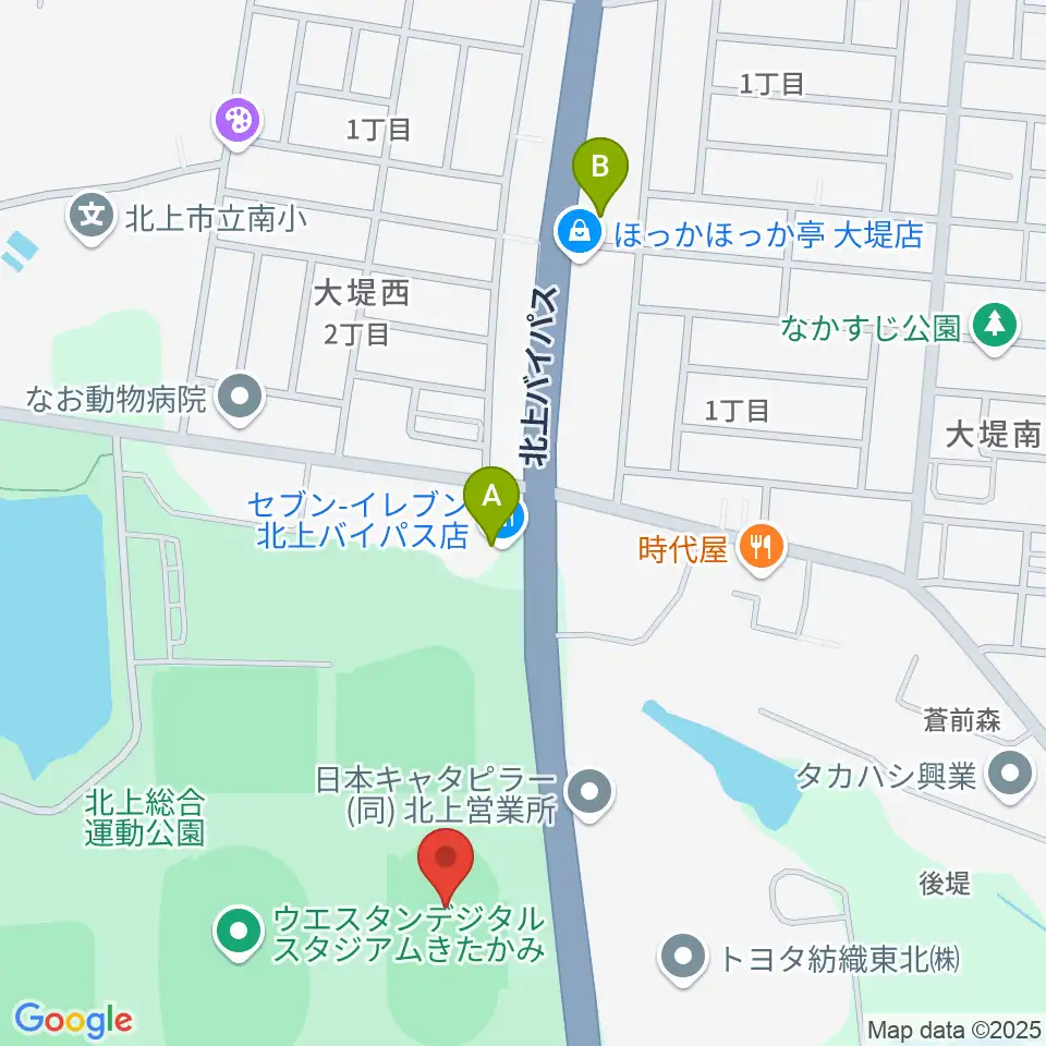 北上陸上補助競技場周辺のコンビニエンスストア一覧地図