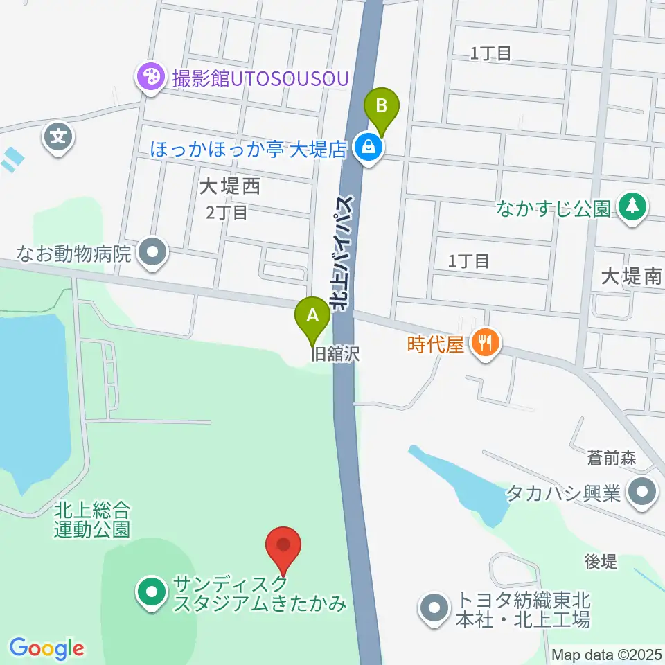 北上陸上補助競技場周辺のコンビニエンスストア一覧地図