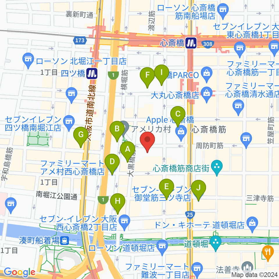 スタジオマックス アメ村店周辺のコンビニエンスストア一覧地図