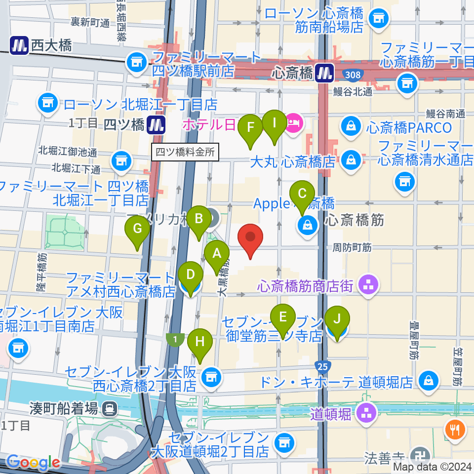 スタジオマックス アメ村店周辺のコンビニエンスストア一覧地図