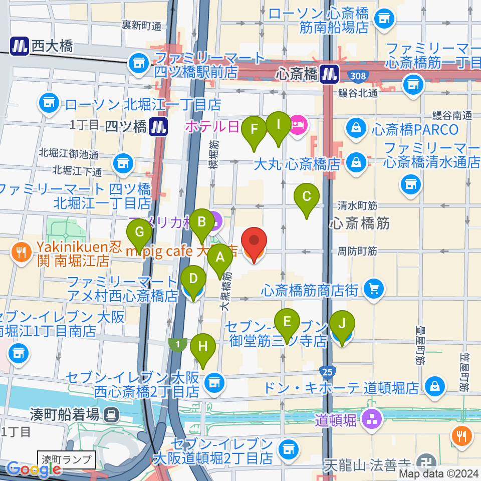 スタジオマックス アメ村店周辺のコンビニエンスストア一覧地図