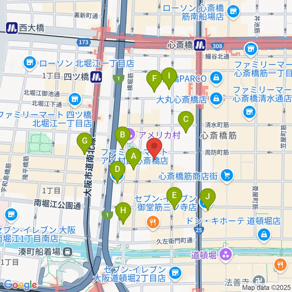 スタジオマックス アメ村店周辺のコンビニエンスストア一覧地図
