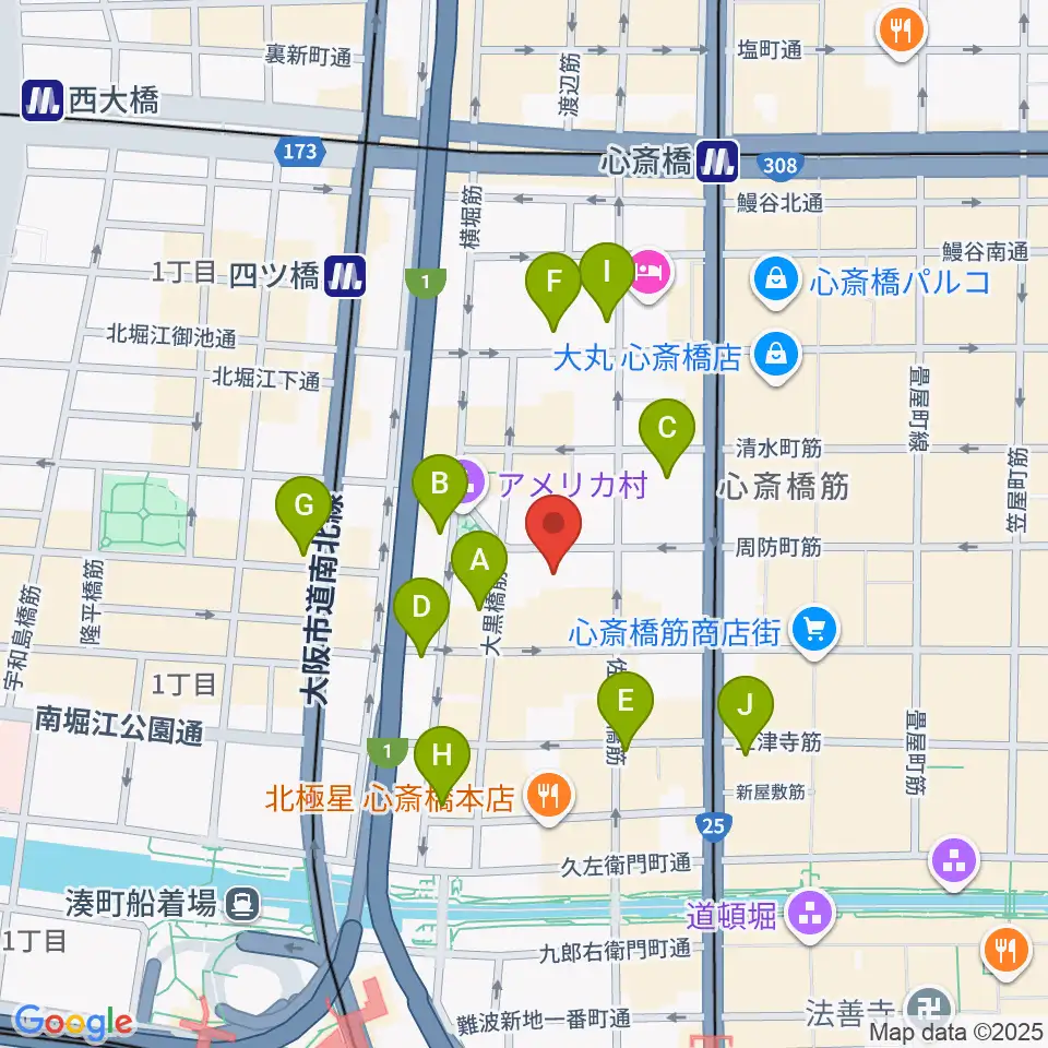 スタジオマックス アメ村店周辺のコンビニエンスストア一覧地図