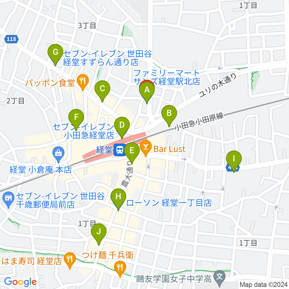 タッドポウルスタジオ経堂周辺のコンビニエンスストア一覧地図