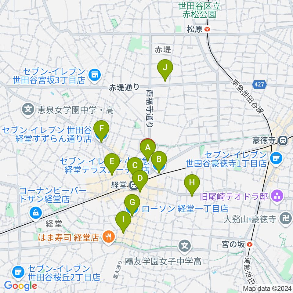 タッドポウルスタジオ経堂周辺のコンビニエンスストア一覧地図