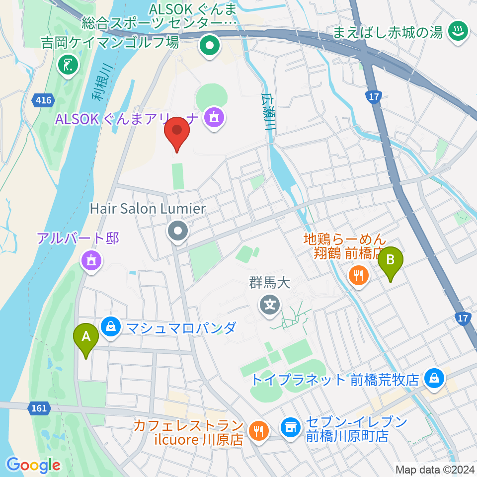 ALSOKぐんまサブアリーナ周辺のコンビニエンスストア一覧地図