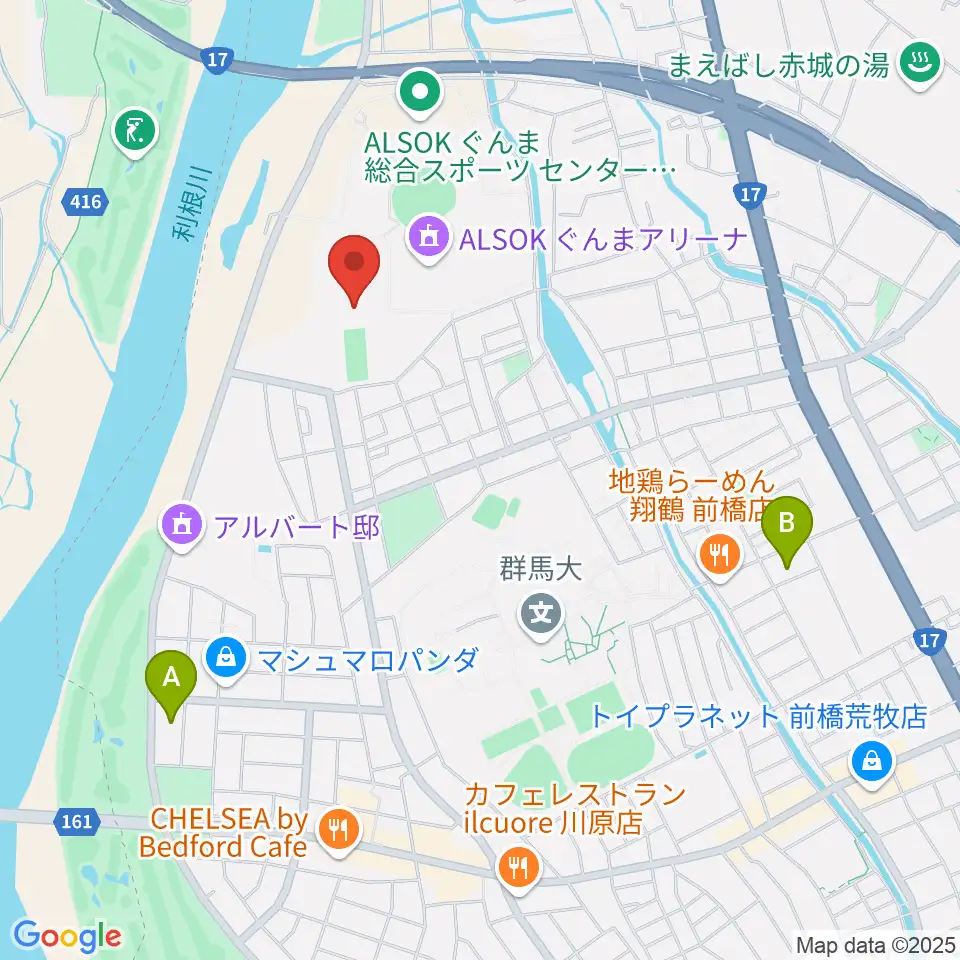 ALSOKぐんまサブアリーナ周辺のコンビニエンスストア一覧地図