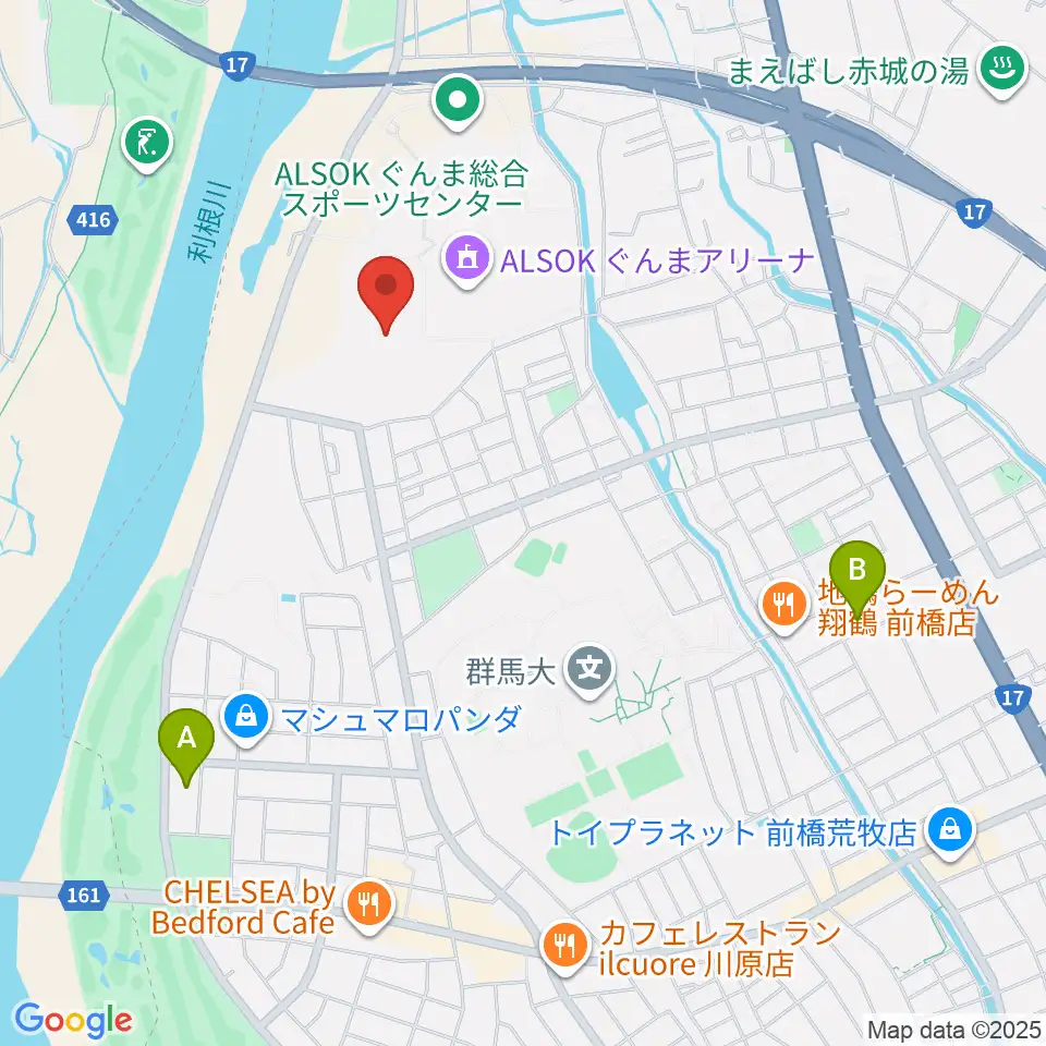 ALSOKぐんまサブアリーナ周辺のコンビニエンスストア一覧地図